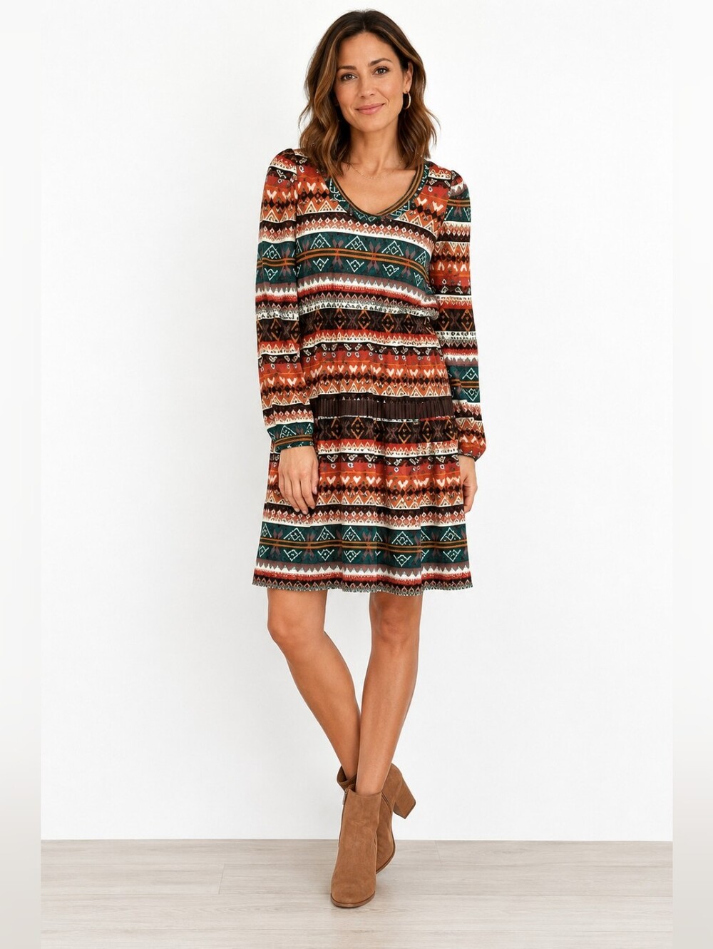 ASOS Dress Aztec Fall Color Stripe Pattern Long Sleeve